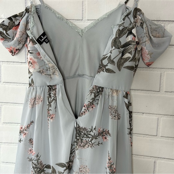 Lulu's Verona Off The Shoulder Dress Blue Floral size extra small - Picture 9 of 11